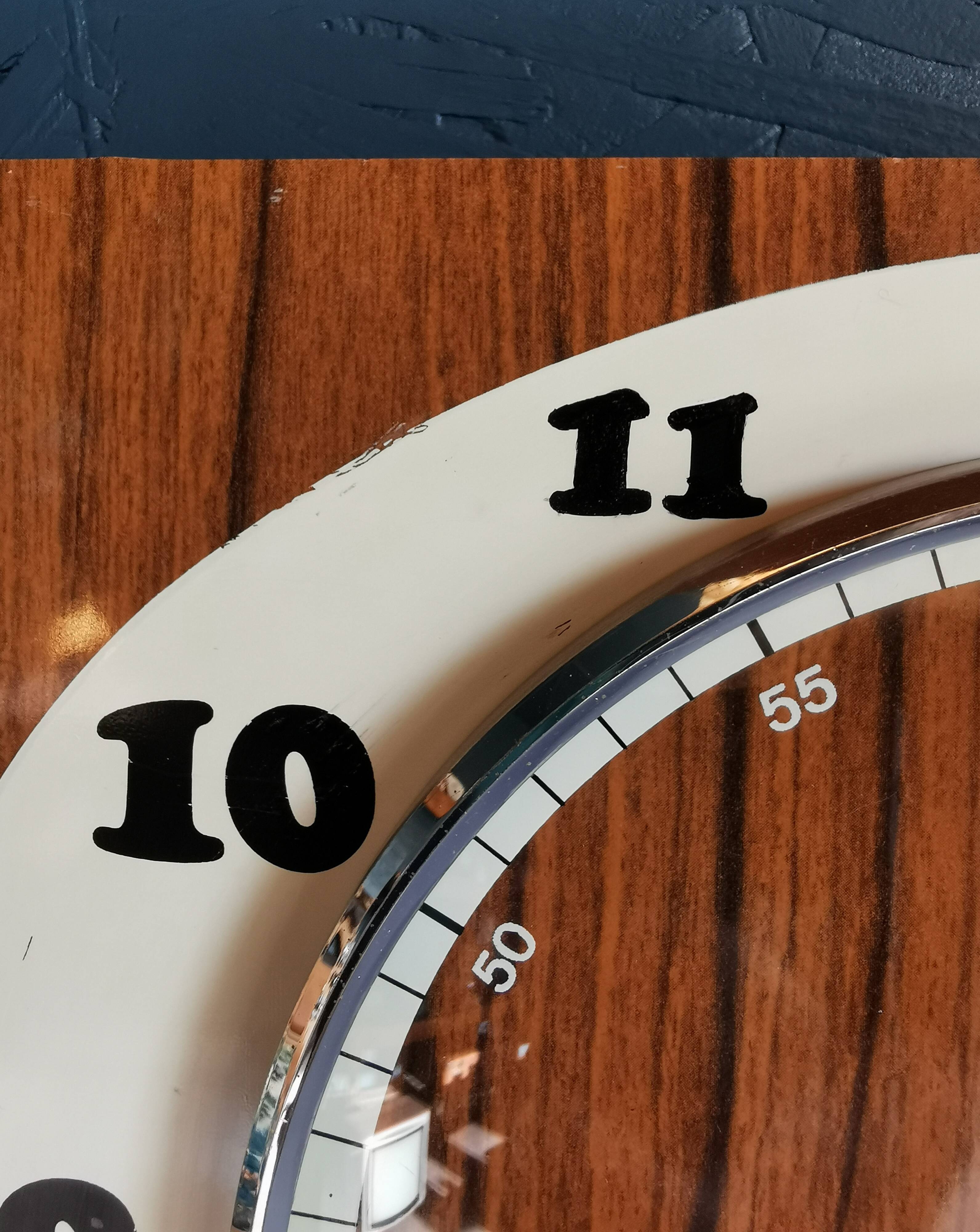 Vintage formica clock rectangular silent wall clock "Japy cream wood"