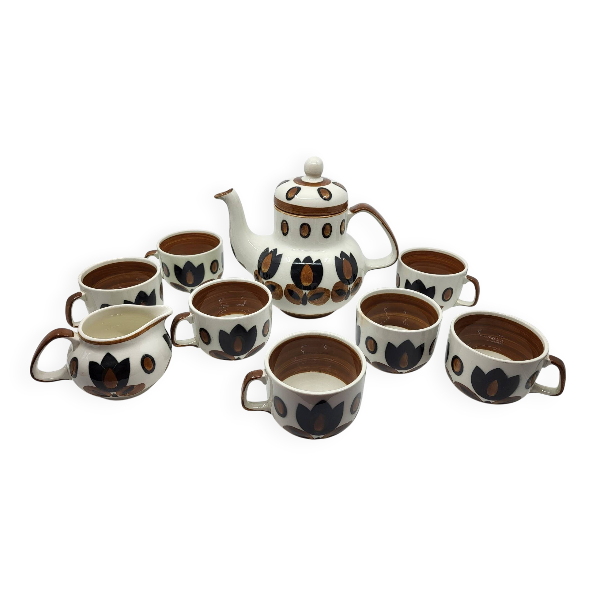Boch la Louvière tea set, Kimono series, earthenware, Belgium 1970