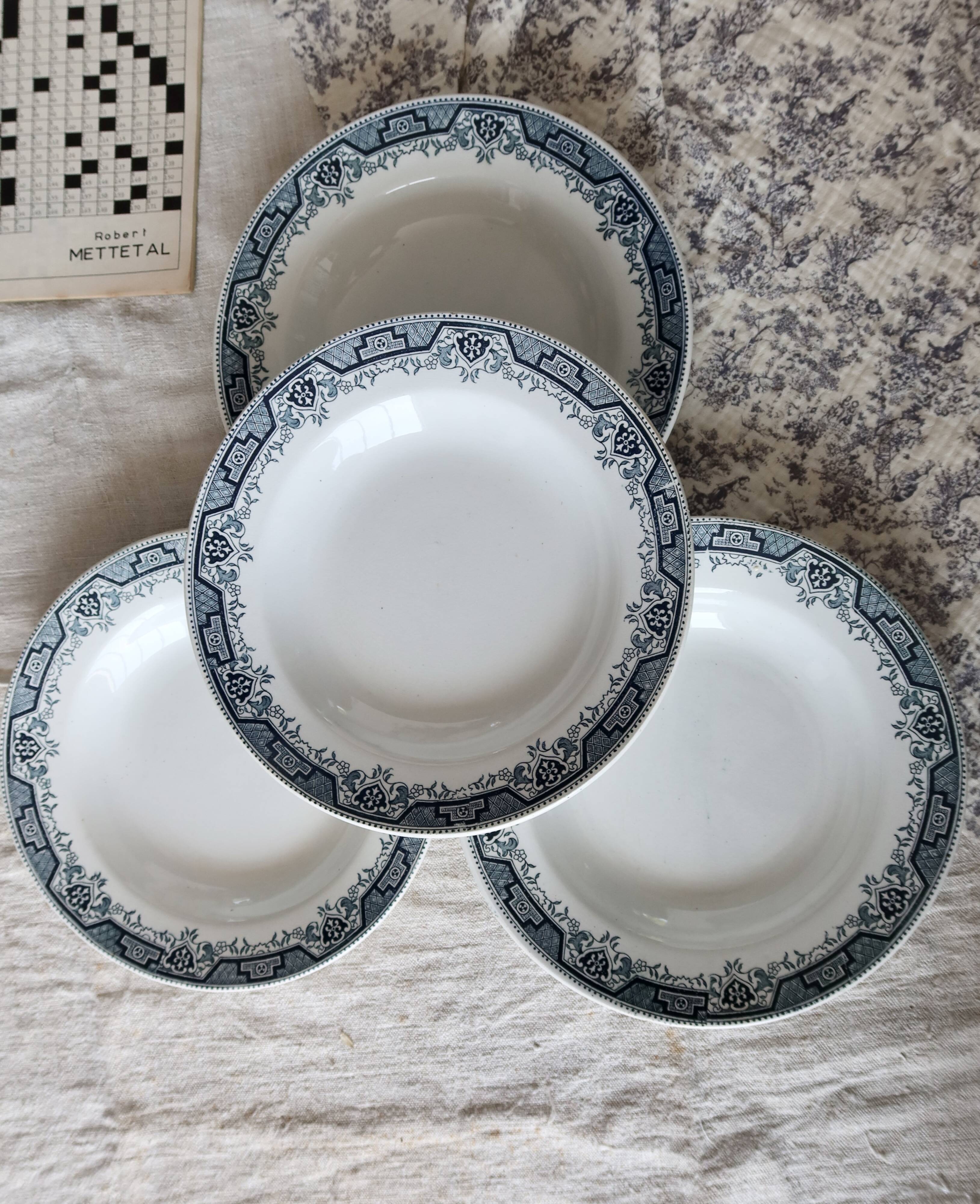 4 vintage earthenware soup plates, Morocco model