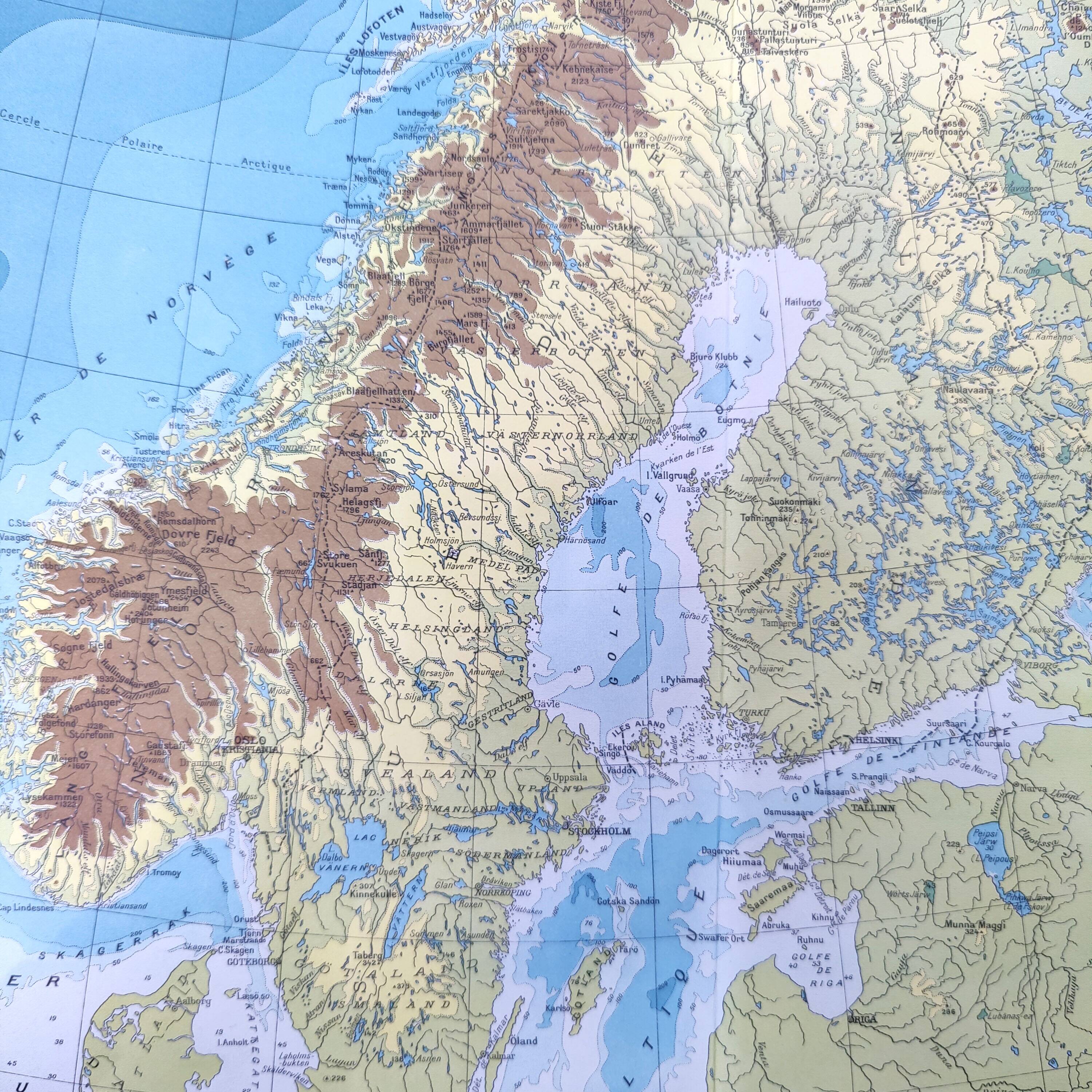 Vintage map Scandinavia Norway Sweden Finland 43x43cm from 1950