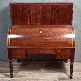 Parisian roll-top desk from the Charles X period in mottled mahogany