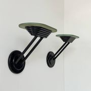 Pair of vintage wall lights in black metal and frosted glass, Italy 1980.