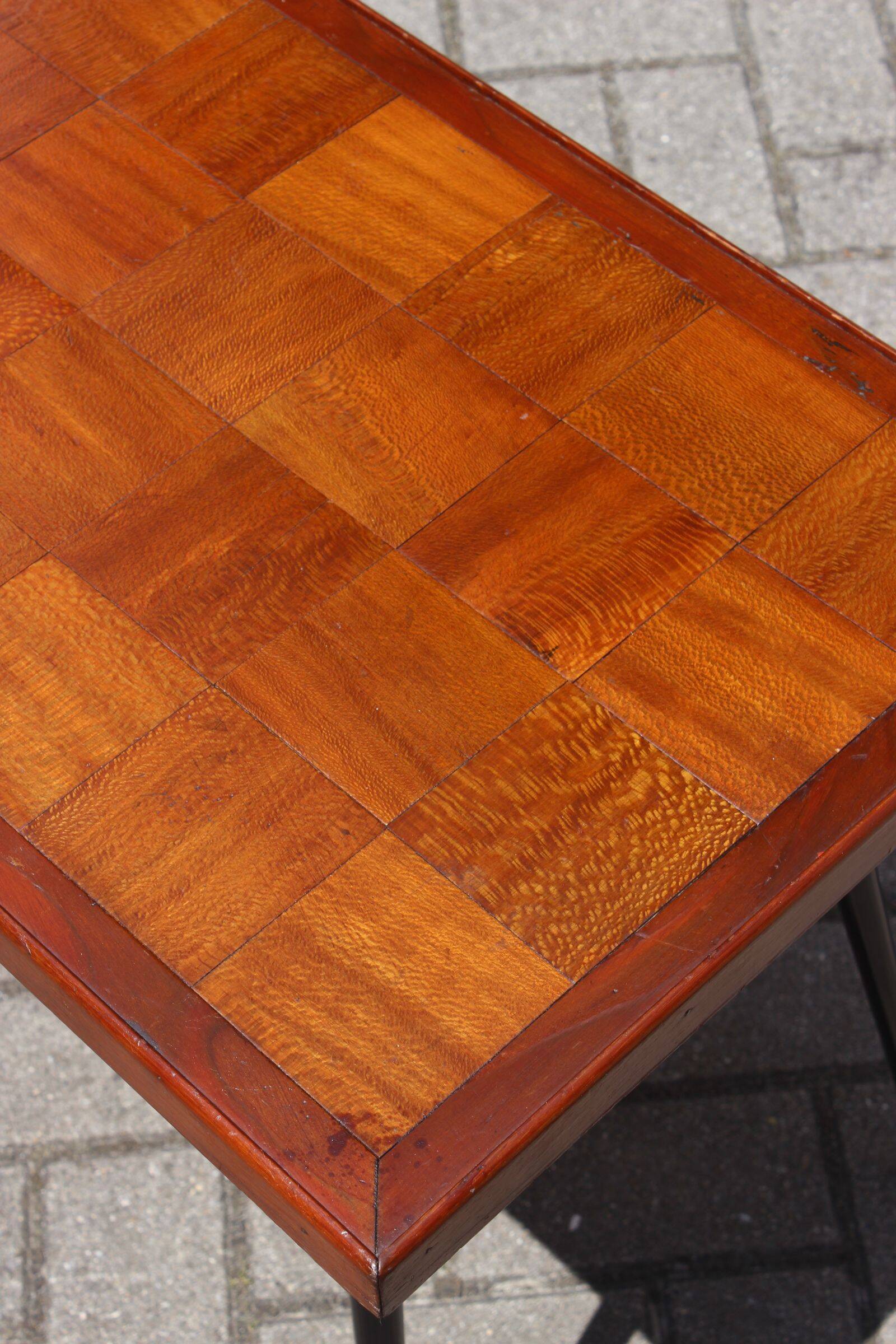 Modernist wood & steel coffee table France 1950s