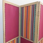 Paravent ancien 4 feuilles bois et tissu