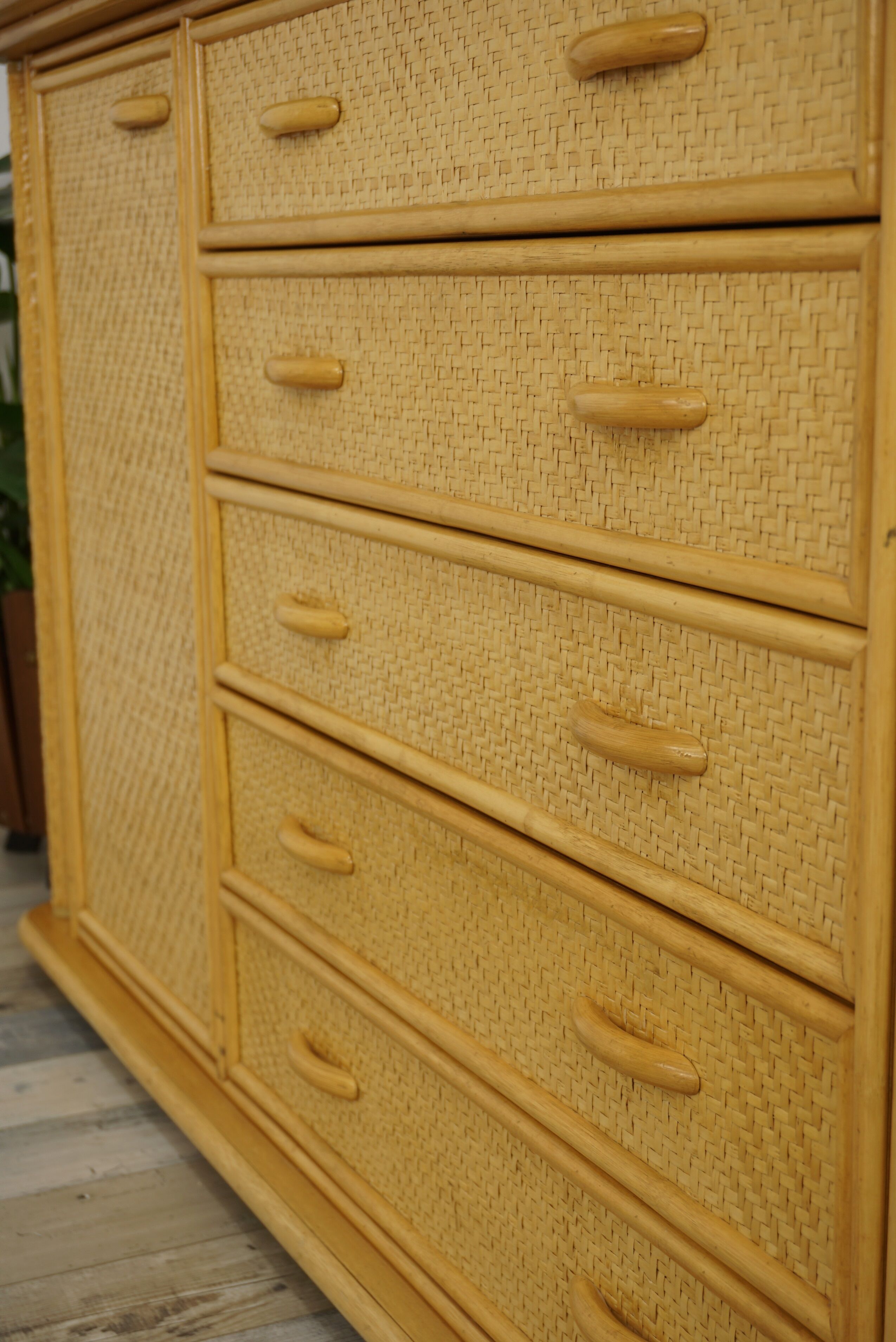 Wooden and rattan sideboard