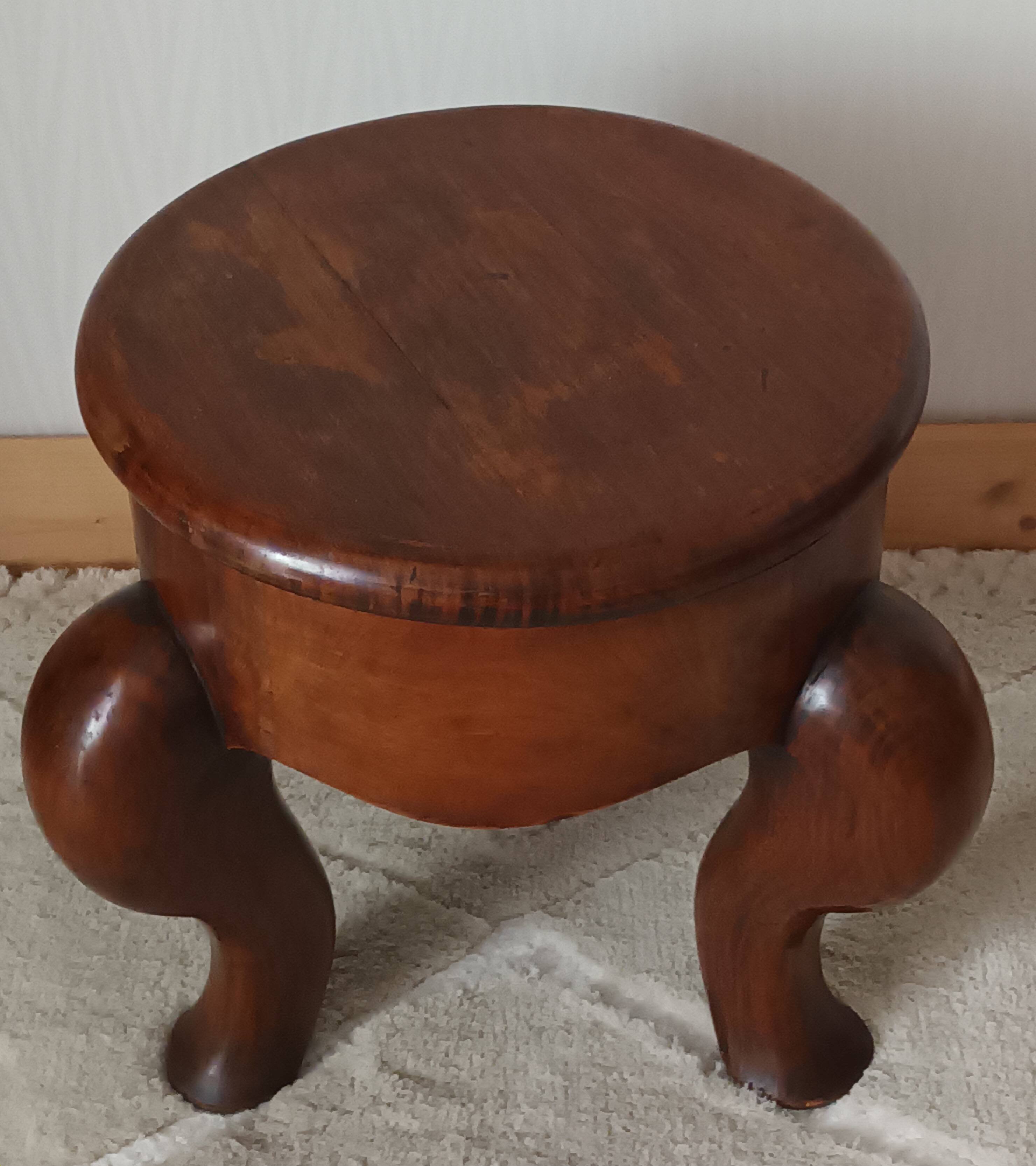 20th-century walnut tripod stool
