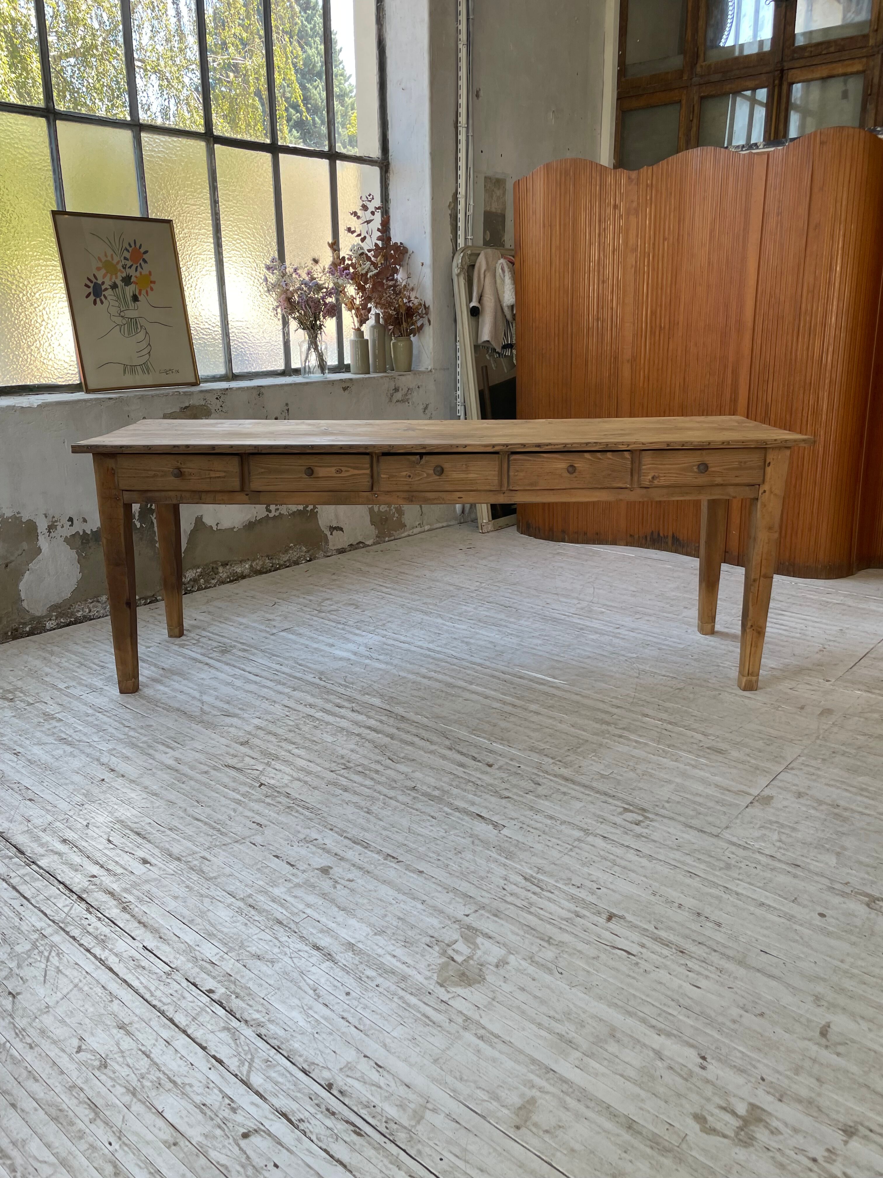 Farmhouse table pine multi-drawers