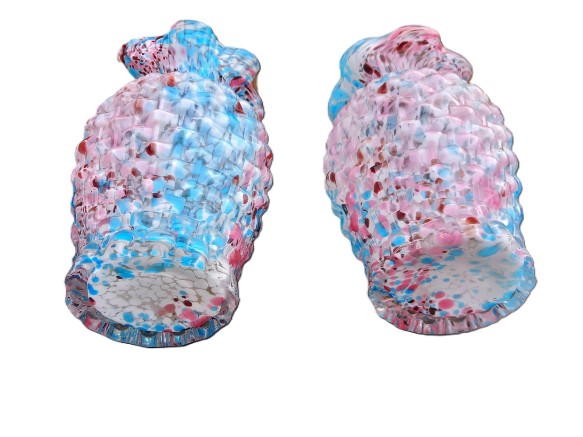 2 anciens vases en verre jaspé, dits style Clichy