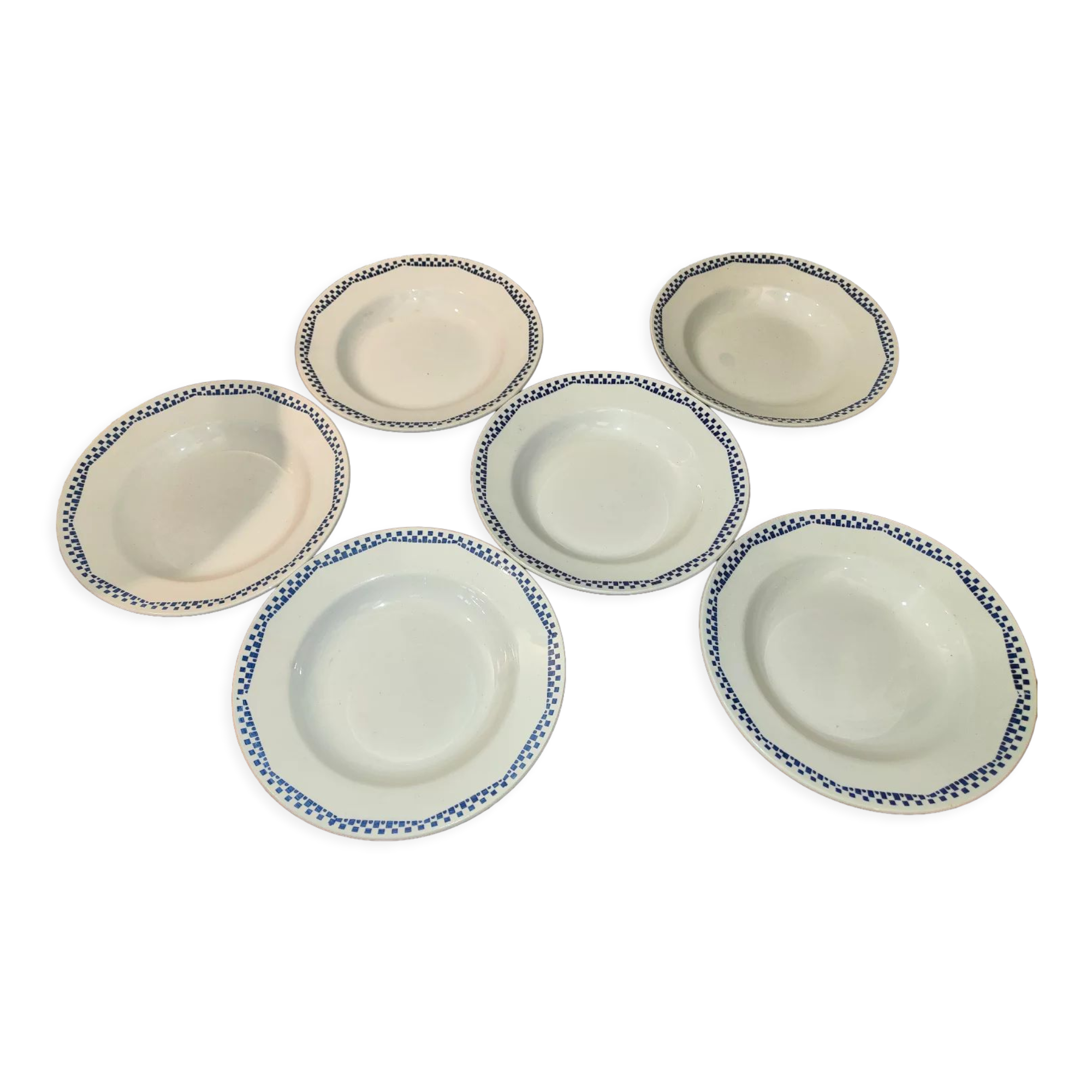 6 hollow plates Moulin des loups and Hamage Orchies France patterned 50s