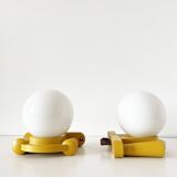 Pair of Tissot wall lights in wood and opaline globe, 1960
