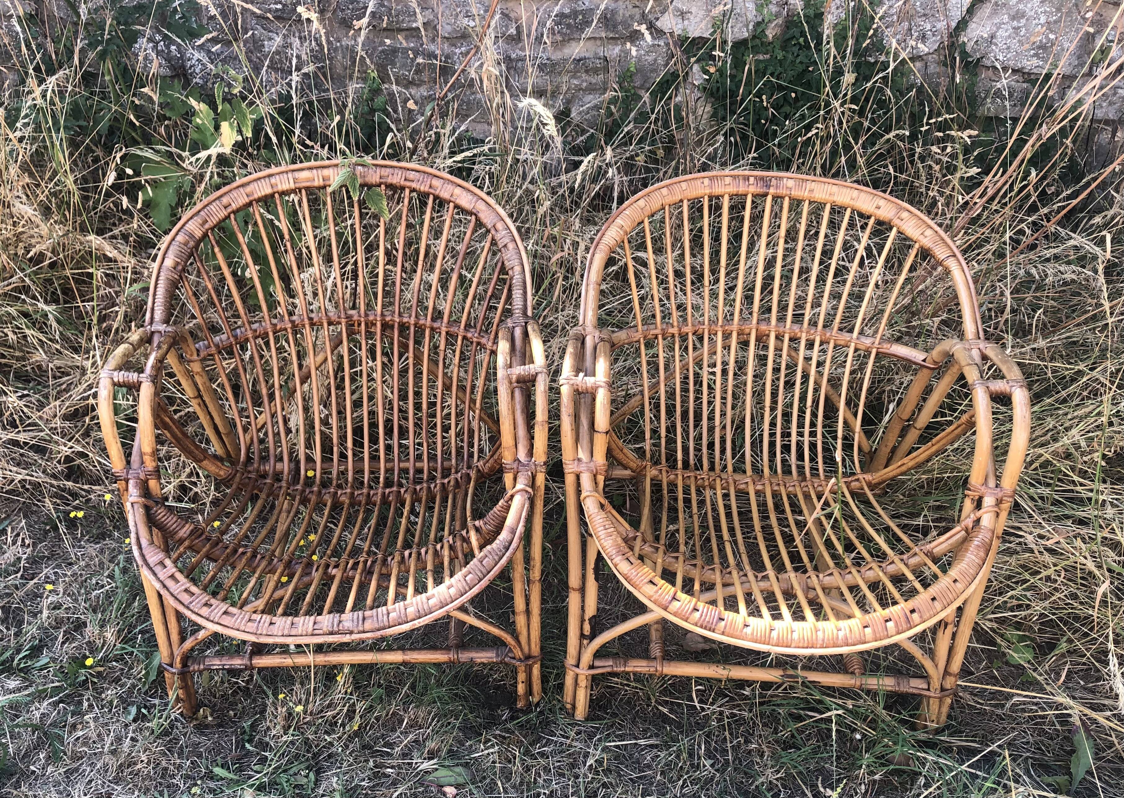 Fauteuils rotin bambou osier vintage années 60