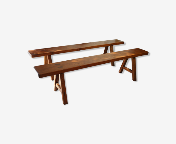 Pair of country benches in solid oak