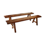 Pair of country benches in solid oak