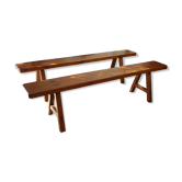 Pair of country benches in solid oak
