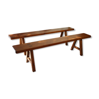 Pair of country benches in solid oak