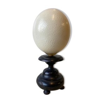 Ostrich egg on blackened wooden base