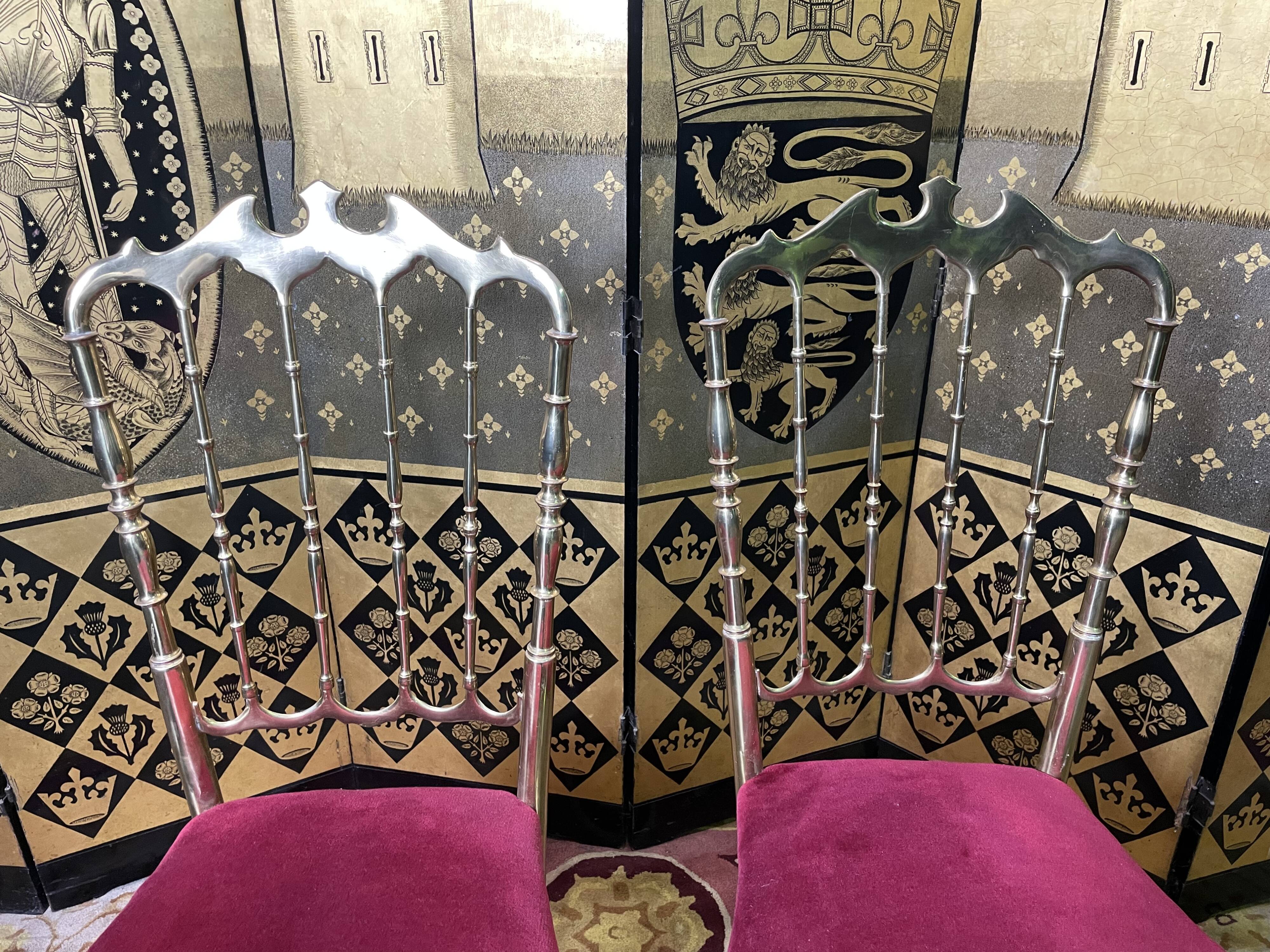 Pair of Italian chiavari chairs in solid brass