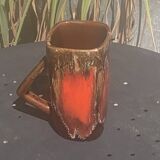 6 enamelled ceramic mugs, red and brown, Vallauris, vintage and designer