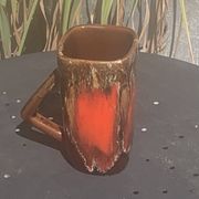 6 enamelled ceramic mugs, red and brown, Vallauris, vintage and designer