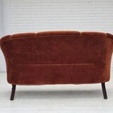 1950s, Danish 2-seater sofa, furniture velour, oak wood legs.