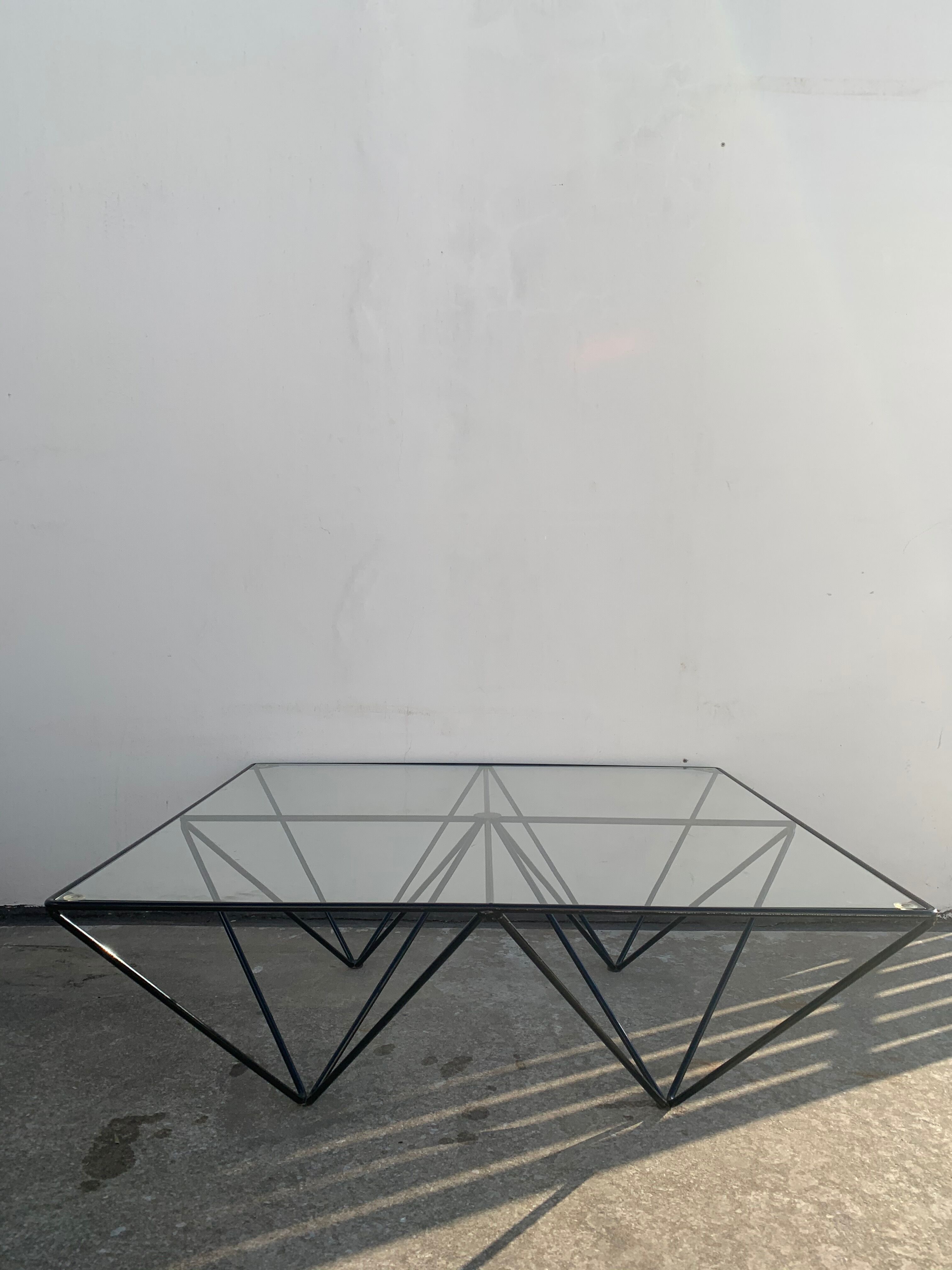 Square coffee table in black tubular steel, 1980