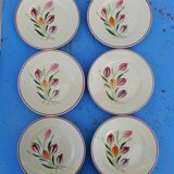 Lot of six plates decorated Tulips "Longchamp"