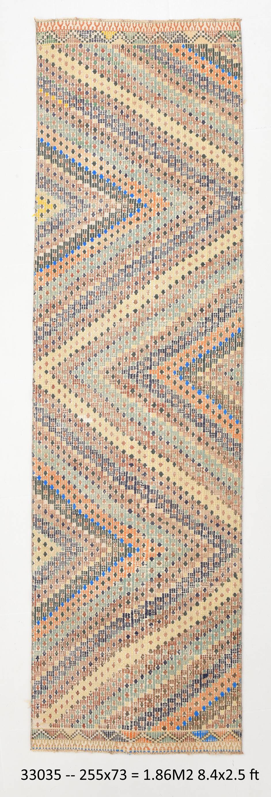 Tapis de couloir Kilim scandinave 2x8, 73x255Cm
