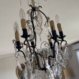 Lustre 6 feux à pampilles Louis XVI en cristal,  XVIIIème