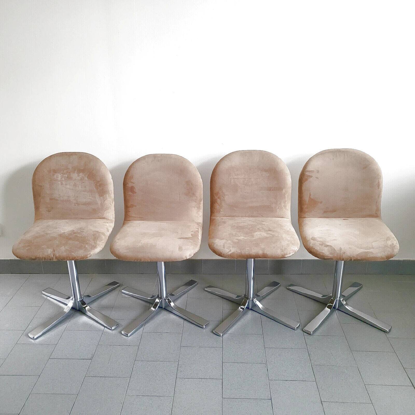 Set of 4 vintage 1970 chairs in suede & steel