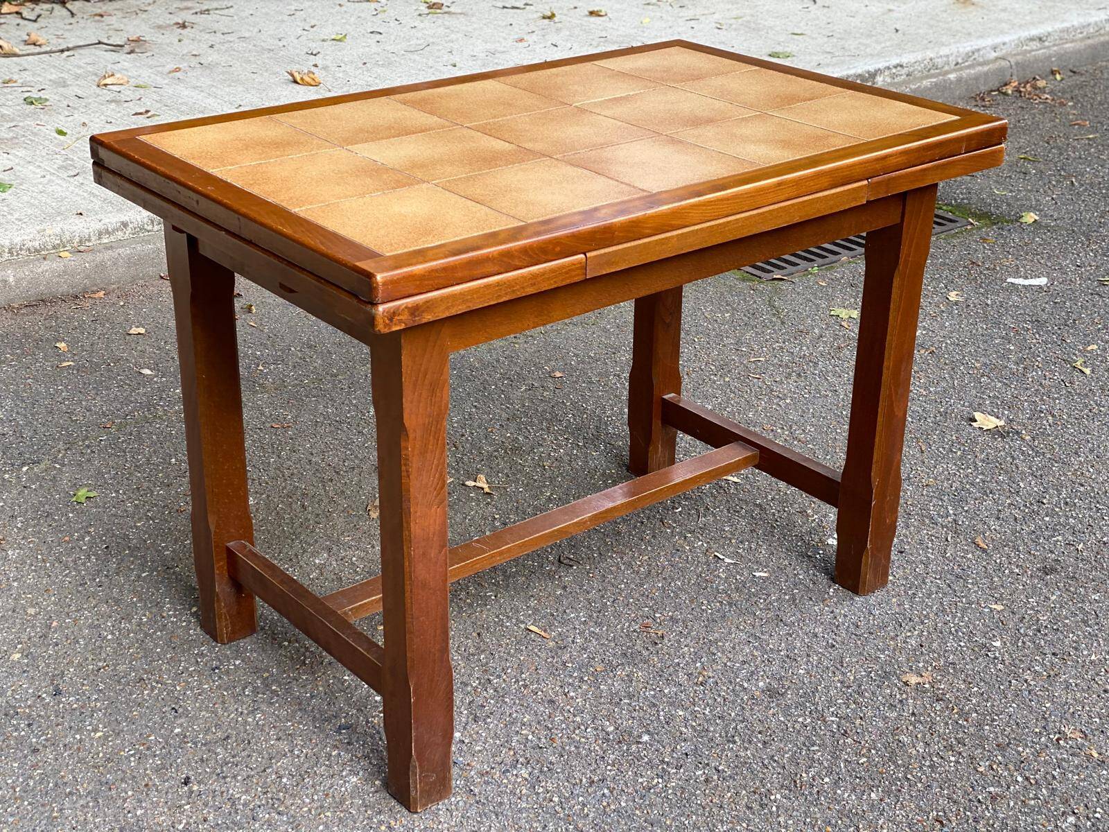Farmhouse style solid wood and tile kitchen dining table