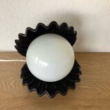 Vintage ceramic shell lamp with opaline globe