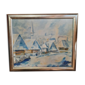 Tableau village en hiver