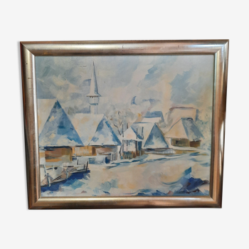 Village painting in winter