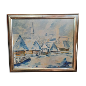 Village painting in winter