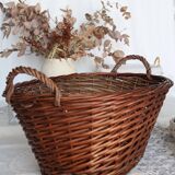 Large vintage dark wicker basket with handles