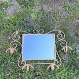 Wall-mounted gilded wrought iron coat rack with mirror