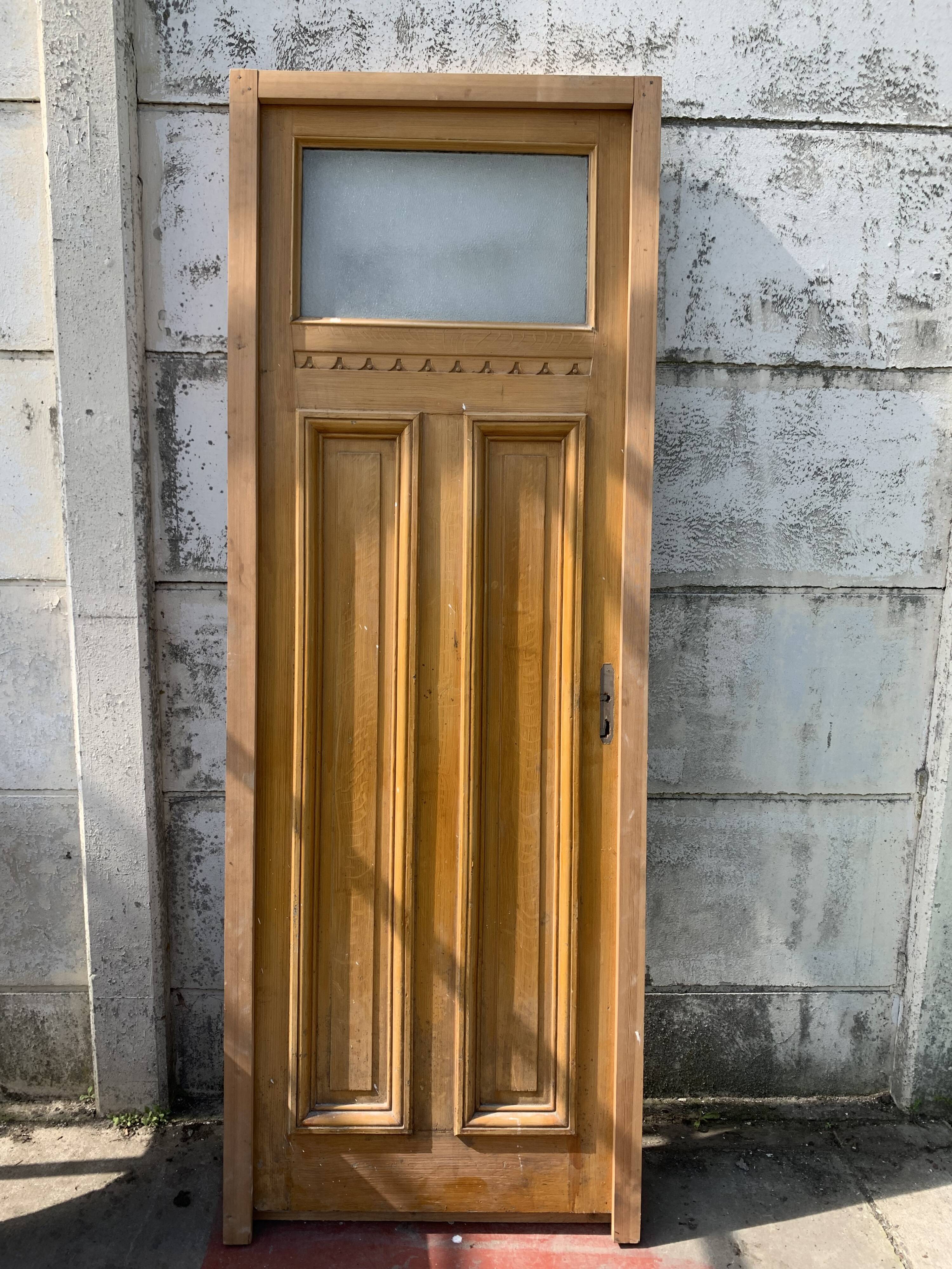 Art Deco passage door in patinated fir, 20th century