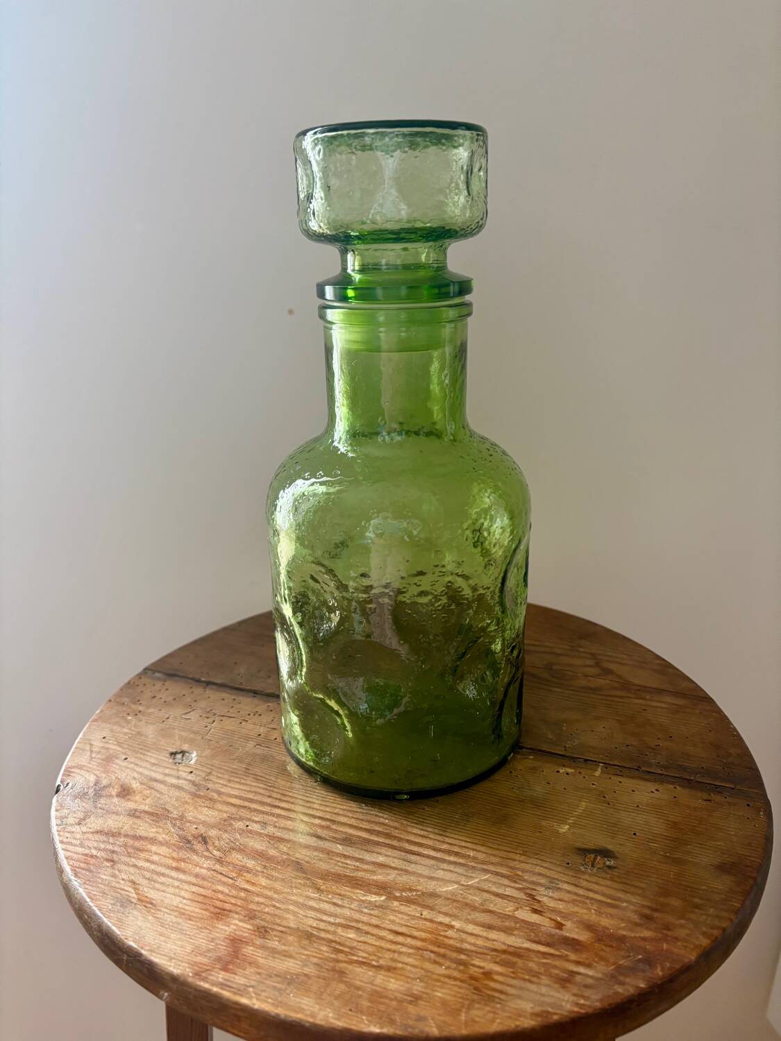 Vintage beautiful green thick honeycomb glass carafe bottle