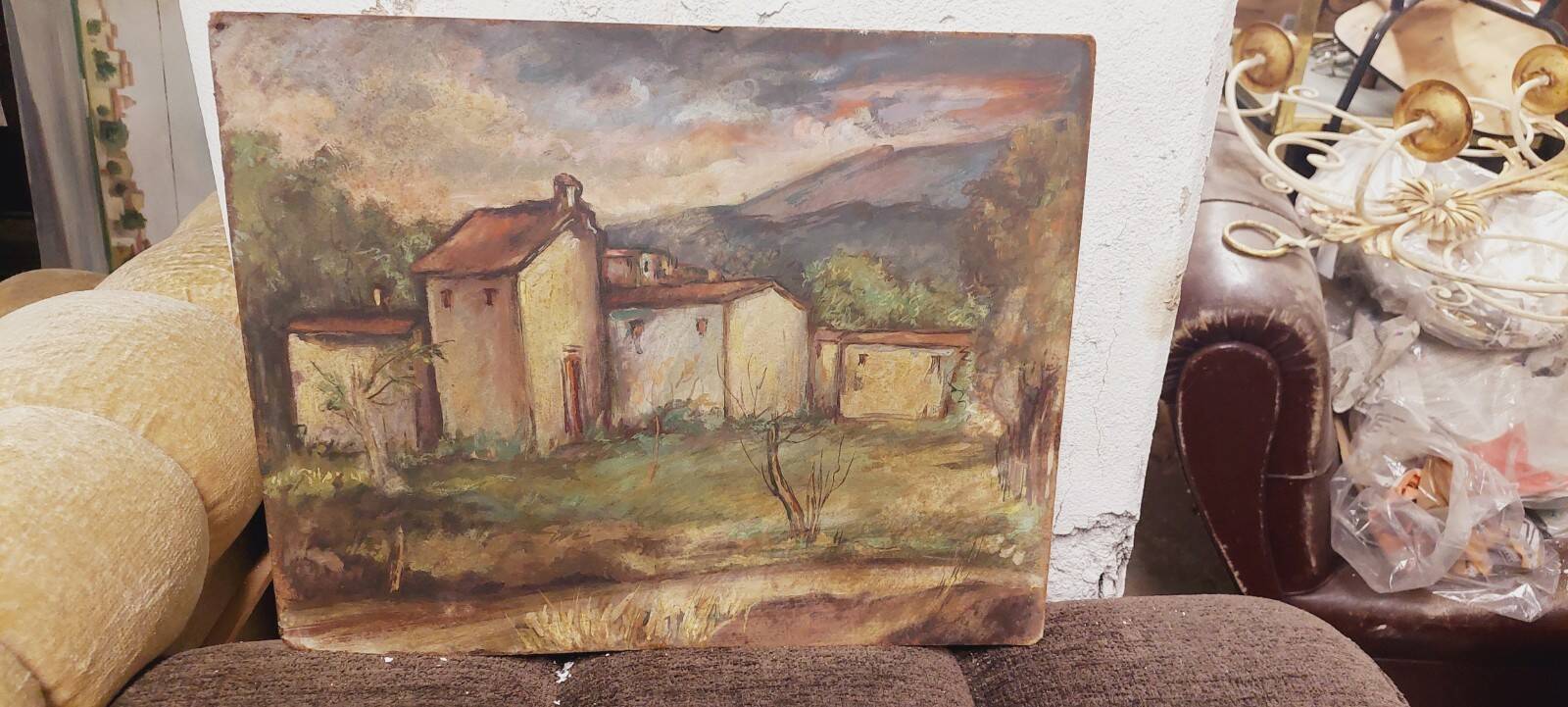 Roberto Pucci oil painting 50s painting on 2 sides landscape still life