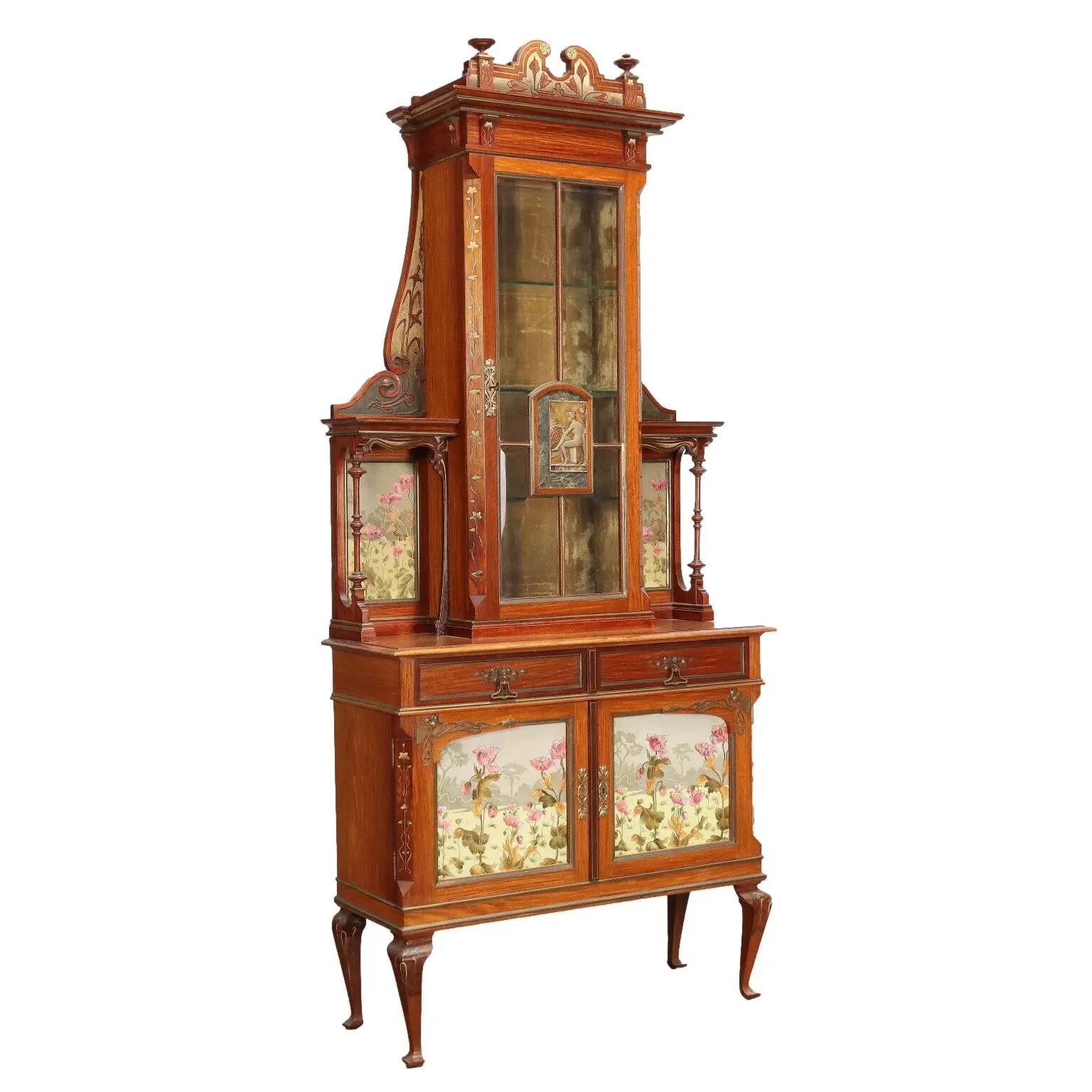 Antique Art Nouveau display cabinet in mahogany, Italy, 19th century.