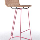 Italian set of 3 bar stools with cane and metal by Cidue, 1980s