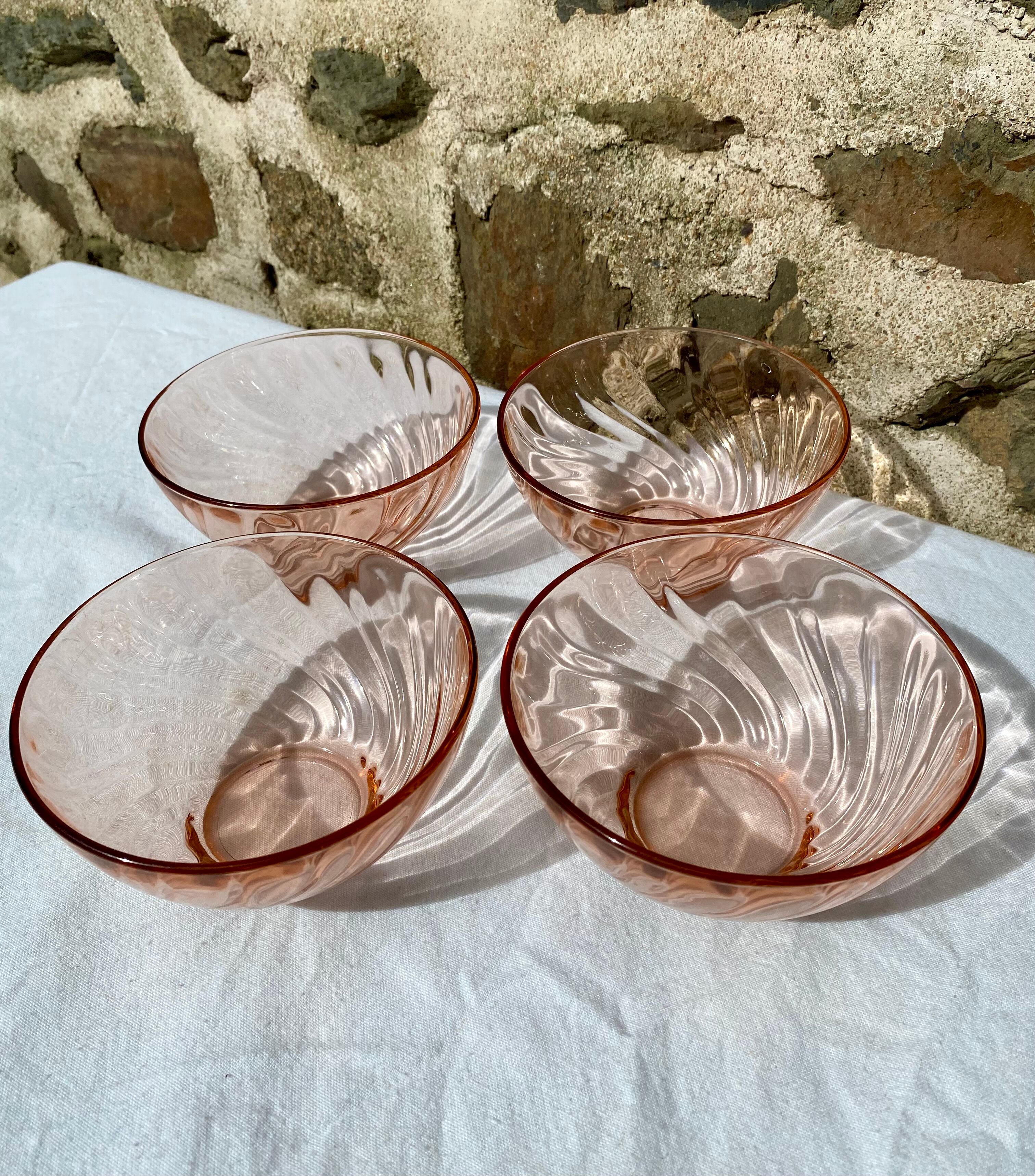 Pink Arcoroc bowls/cups