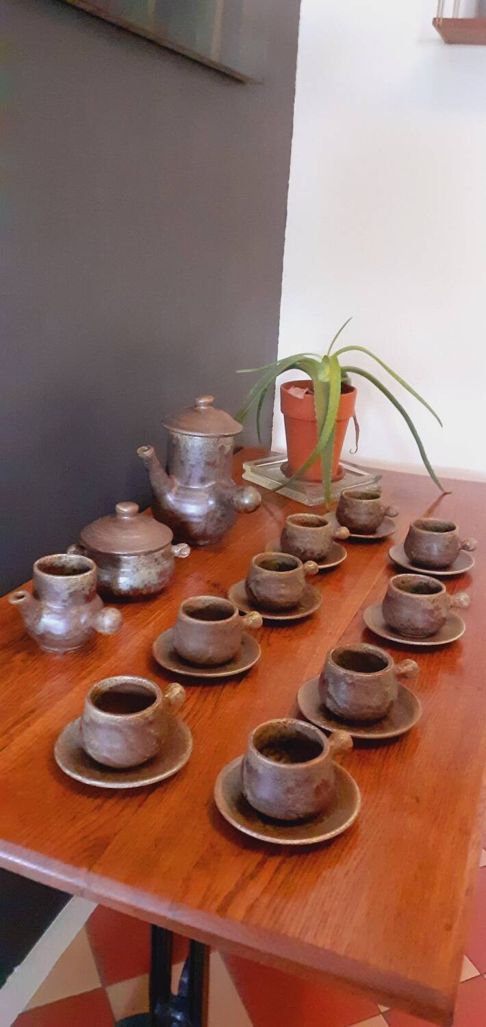 Vintage stoneware coffee set from the 60s, Maine Sars Pottery