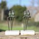 Vintage bookends, bronze parrot green patina onyx base, animals