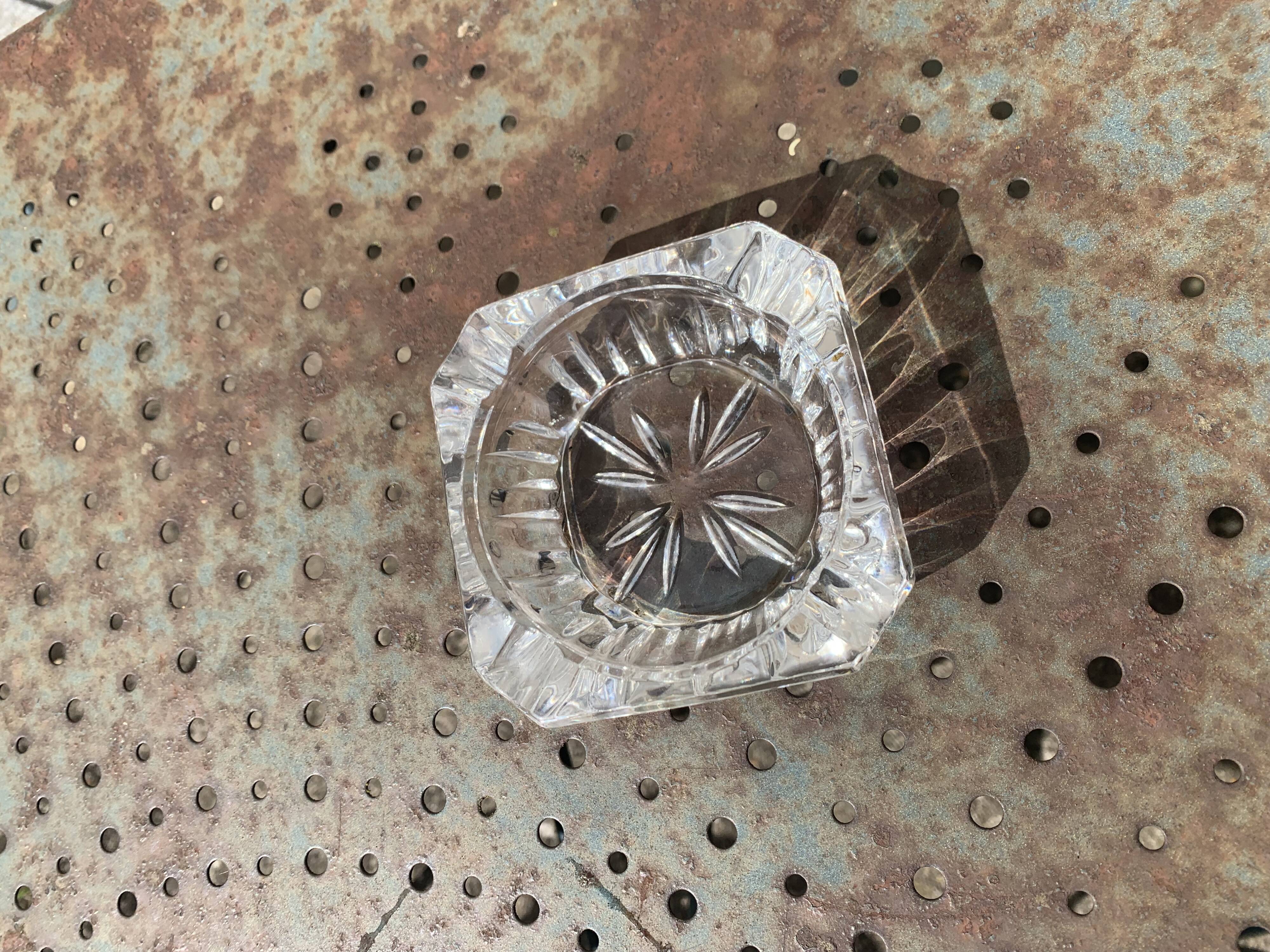 Set of two elegant vintage transparent glass and crystal ashtrays