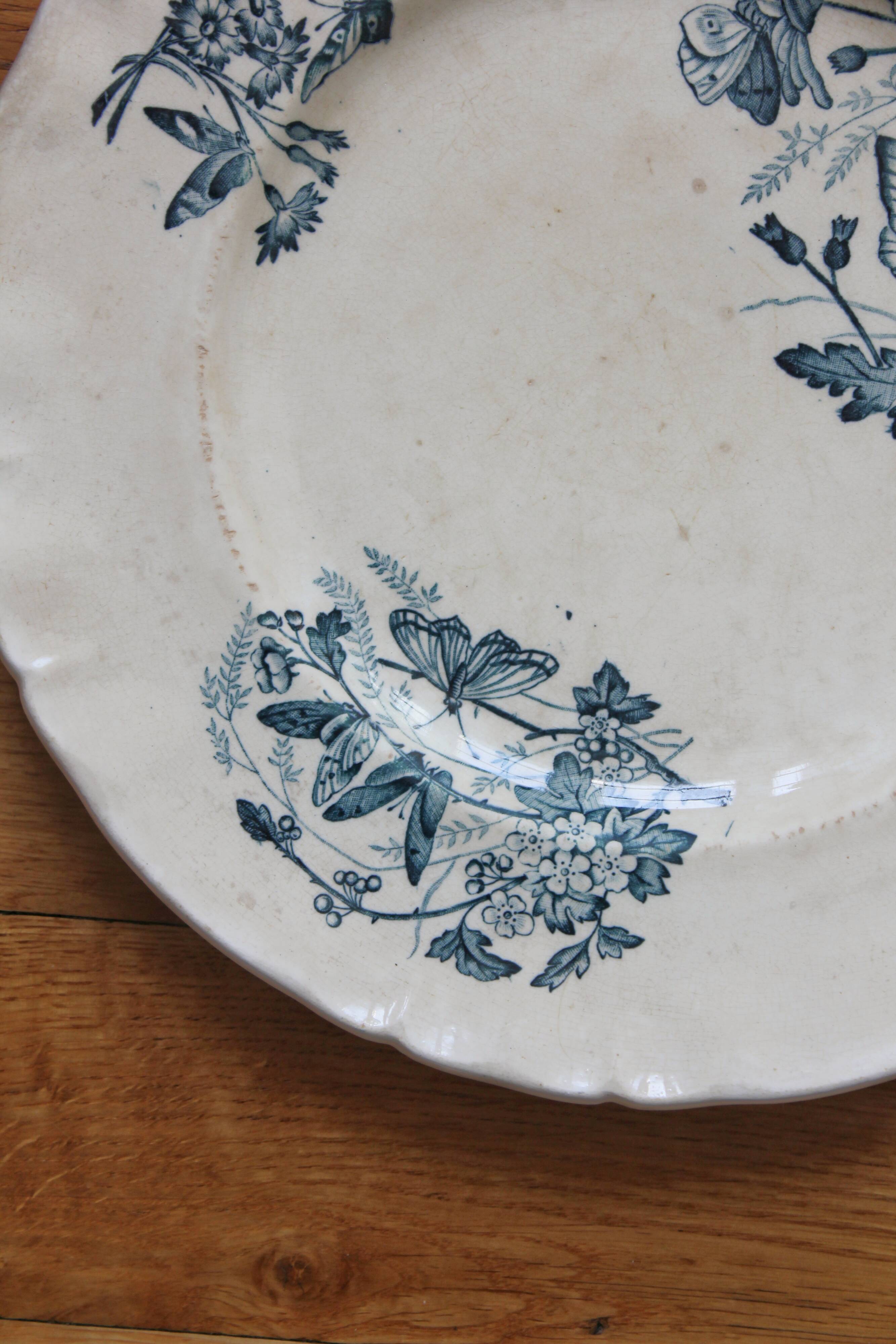 Round iron earth dish decoration flowers and butterflies P&R