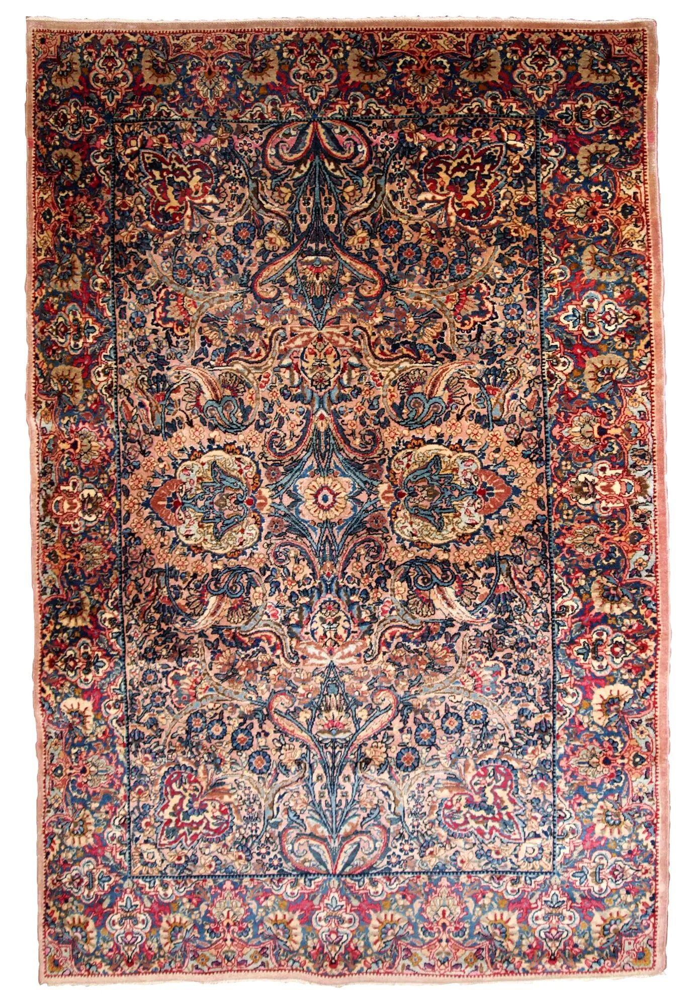 Handmade antique Persian Kerman rug 4.2' x 6.10' (128cm x 211cm) 1920s - 1B778