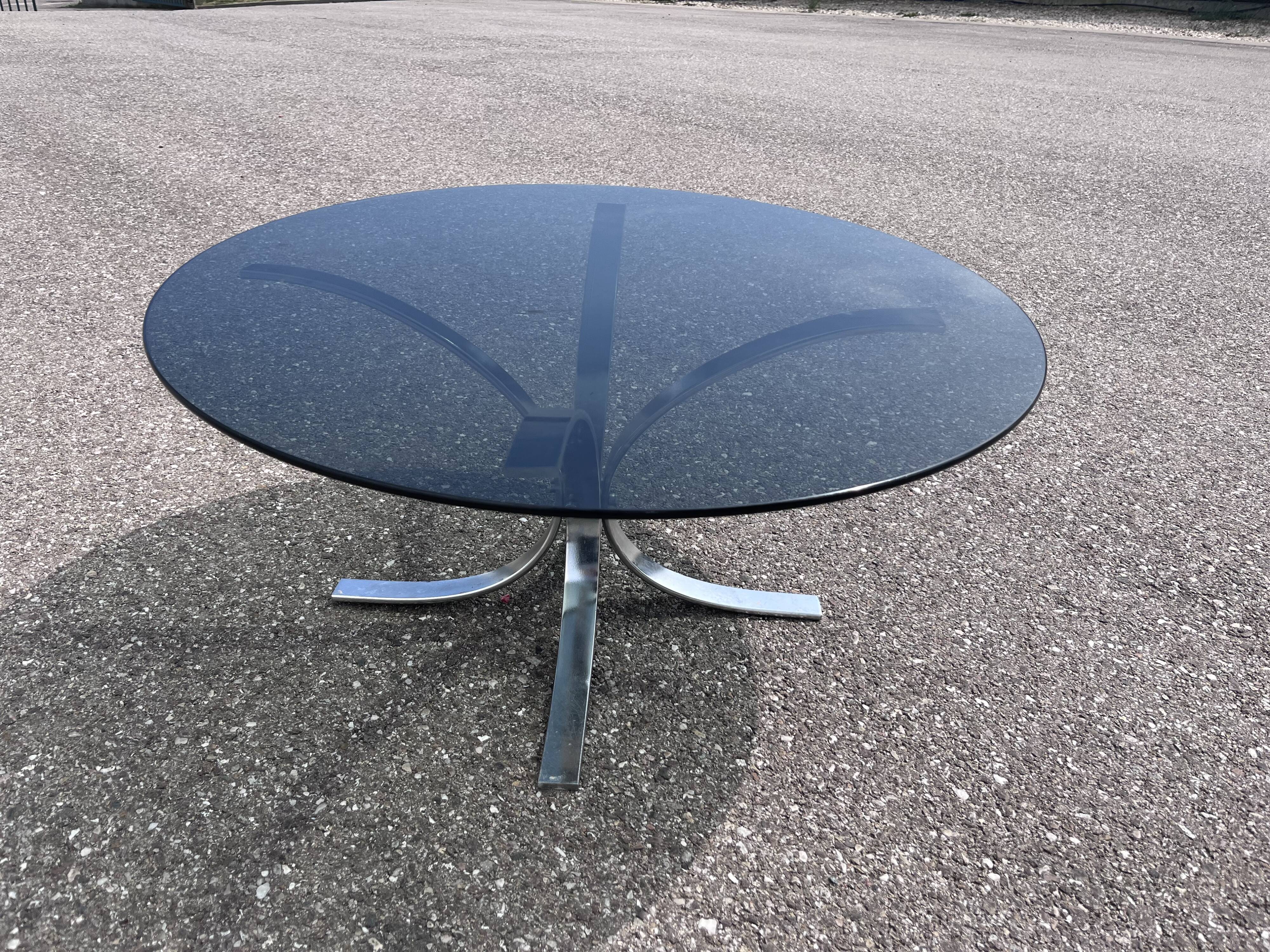 Coffee table, 70s smoked glass and chrome