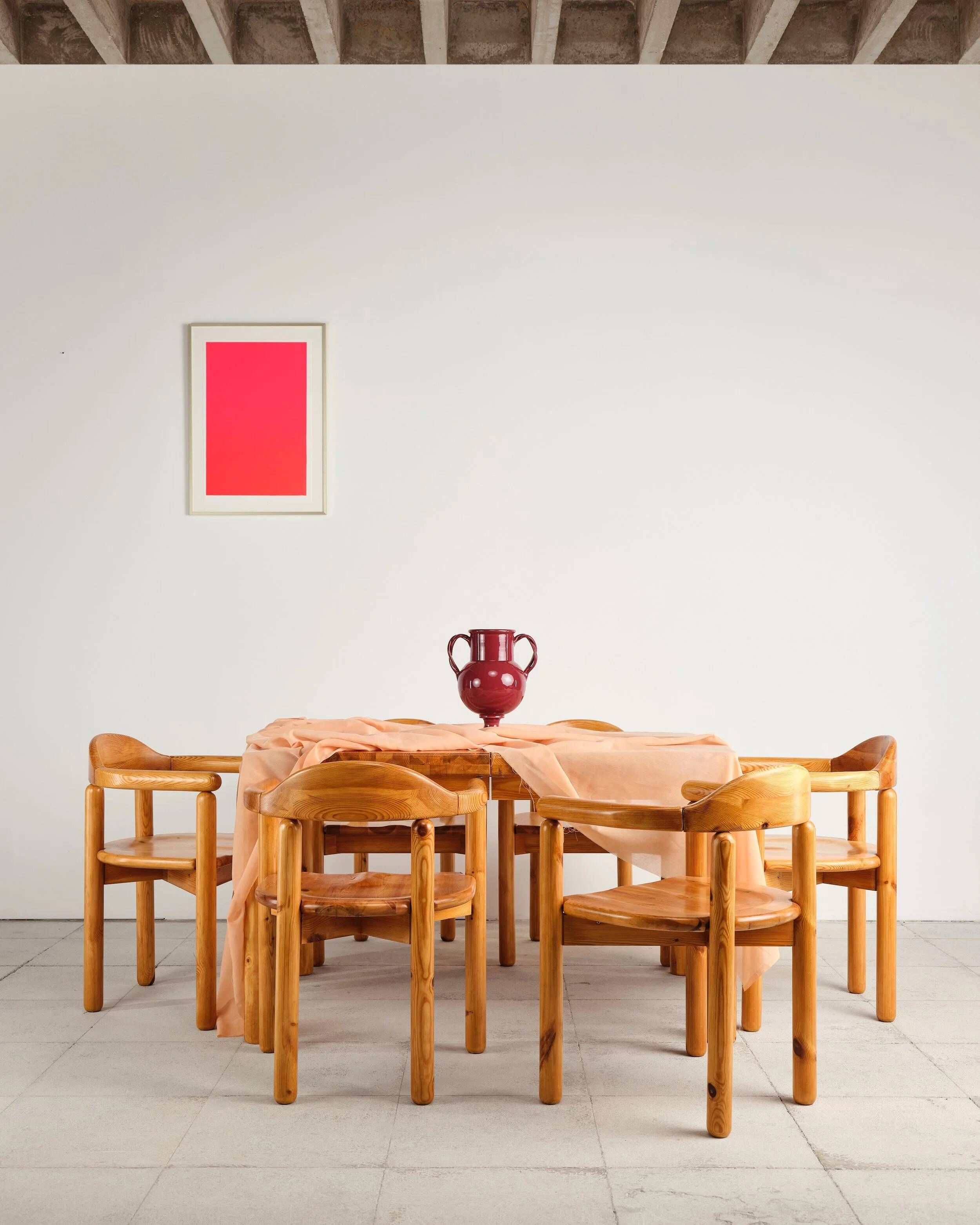 Brutalist table and 6 chairs, Rainer Daumiller, Denmark, 1970s.