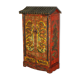 Vintage Chinese wardrobe painted with pagoda and drawers.